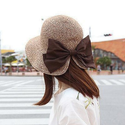 Straw Hat Summer Bow Hat UV Protection Travel Sun Hat Collapsible Vacation Hat  eb-09752718